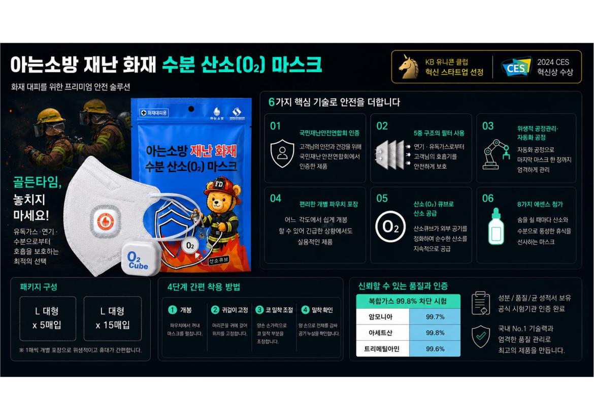 아는소방 재난 화재 수분 산소 마스크